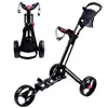 Carrito de Empuje Plegable para Bolsa de Golf, Marco de Aleación de Aluminio, Carrito de Tres Ruedas de Arrastre Manual para Campo de Golf, Carrito de Bolsa de Golf, Coche Negro, Ruedas Negras