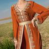 Ba9028 Modelo Nuevo Naranja Resistente Costura a Mano Encaje Patchwork con Pedrería Vestido Falso de Dos Piezas Vestido Largo de Viaje