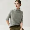26 Nuevos Suéteres de Seda y Cachemira de Manga Corta y Cuello Medio para Mujer de Otoño e Invierno Camisa Base Delgada de Punto de Manga Media