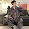 Pijama Masculino Seda Gelada 2026 Primavera e Outono Fino Seda Manga Longa Jacquard Seda Gelada Tamanho Grande Conjunto