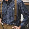Camisa de rayas retro estilo americano para hombre, de manga larga, estilo japonés, holgada y a la moda, informal, para primavera y otoño.