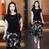 Conjunto de Moda para Mujer 2026 Verano Nuevo Estilo Elegante Patchwork Corbata Camiseta de Manga Corta Pantalones de Pierna Ancha Estampados Conjunto de Dos Piezas