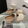 Exportar a Italia: Pantuflas de Lino Tejido con Suela Gruesa y Punta Cerrada, Sandalias Transpirables de Moda, Media Pantufla Modelo Nuevo 2026