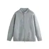 Cárdigan de Punto con Cuello Mao de Doble Cremallera Simple para Viaje Diario para Hombres y Mujeres Otoño Invierno Casual Versátil Holgado Ropa Exterior para Viaje Diario