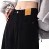 Jeans Casuais Pretos de Mola Estilo Americano Feminino Slim-fit Soltos Cintura Alta Rise Alto Tall Wide-leg Calças de Barra Larga High Street