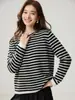 Suéter Holgado de Cachemira a Rayas para Mujer Hombro Caído Tejido 2026 Otoño Invierno Nuevo Jersey de Cuello Redondo Suéter de Lana