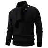 Suéter de punto para hombre con cuello alto, botones diagonales y diseño de bufanda, con punto grueso y texturizado para un ajuste ceñido, que proporciona calidez y comodidad para otoño e invierno