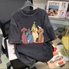Camiseta Retrô Americana Vintage Lavada de Manga Curta para Mulheres, Design de Verão, Peça de Nicho Oversize de Algodão Puro com Meia Manga