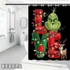Bestseller transfronterizo de Amazon: Cortina de ducha verde del Grinch, cortina de ducha impermeable de pongee con estampado digital de dibujos animados