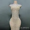 Saia Longa Sexy Transparente com Strass Quente de Renda para Vestido de Noite ou Fantasia de Performance de Palco