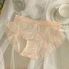 Ropa interior sexy translúcida de malla estilo japonés, deseo puro, para mujer, lencería de lujo ligero, satén, seda helada, transpirable, secado rápido, bragas de cintura media para mujer