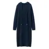Suéter de cachemira de punto liso con diseño de hombro raglán, vestido largo de punto con capucha, nuevo y elegante vestido recto grueso tipo jersey para mujer
