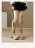 Botas femininas de salto alto da moda com salto grosso e sola grossa, botas femininas da moda, botas longas, botas acima do joelho, uso duplo, emagrecimento, botas de outono
