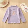Ropa interior para niñas de comercio exterior, nuevo estilo, Otoño/Invierno 2026, De Rong, cálida, con ribete tipo oreja, Camiseta de manga larga a rayas para niños