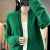 Cárdigan adelgazante para mujer, nuevo suéter de primavera y otoño, suéter de punto suelto, bolsillo combinable, elegante top fino con cuello en V, color liso