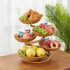 Cesta de Fruta Tejida a Mano Multicapa Restaurante Hogar Tres Capas Mimbre Imitación Cesta de Mimbre para Fruta Seca Snacks Bandeja de Mimbre Cesta de Postre