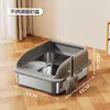 Bandeja de arena para gatos de acero inoxidable, semi-cerrada, extragrande, con valla para evitar derrames, inodoro para gatos de estilo abierto, accesorios para mascotas