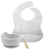 Vajilla infantil de silicona para comer bebés, babero de silicona, juego de tazón y cuchara complementarios, juego de vajilla complementaria de tres piezas para bebés