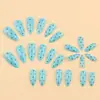 Adesivos de Unha Longos Formato Amêndoa com Bolinhas Tiffany Blue, Unhas Postiças Removíveis, Estilo Fresco e Moderno