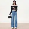 Jeans de pierna ancha estilo vintage para mujer, estilo americano, fluidos, de corte holgado, versátiles, adelgazantes, de pierna recta, pantalones hasta el suelo