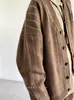Suéter Cardigan Neutro com Listras Maillard para Outono e Inverno para Meninos e Meninas Estilo Preppy Gola V Retrô Tricotado Jaqueta de Casal