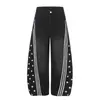 Jeans curvos desgastados con estampado de estrellas para hombre, estilo punk lavado, marca de moda, con cinta tejida y diseño de tres rayas, pantalones holgados de pierna ancha