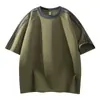 Camiseta Redonda Color Block Estilo Americano Cool Streetwear para Homens, Verão Alta Qualidade Solta Casual Respirável Versátil Manga Curta