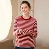 Tejido de cachemira cálido a rayas blancas y negras para mujer, Tejido de punto de manga larga para mujer, 25 nuevos estilos de tops para otoño e invierno con camisetas interiores