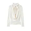 2025 Nueva Ropa de Invierno para Mujer Estilo Europeo y Americano Moda Textura de Satén de Seda Camisa sin Espalda Decorada con Lazo 4661185