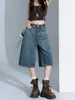 Shorts de Mezclilla Azules Vintage Cortos para Mujer, Estilo Delgado de Verano, Modelo Nuevo Super Popular 2026, Pantalones Rectos Sueltos de Largo Medio para Figuras Petite