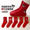 Calcetines para Niños Ratón de Seis Dedos Estilo Nezha Otoño e Invierno Calcetines Rojos de Año Nuevo para Niños Mayores y Estudiantes Calcetines de Caña Media