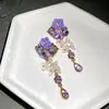 Pendientes Florales Geométricos de Circonita Estilo Corte Francés, Lujo Ligero, Gama Alta, Pendientes Elegantes, Pendientes de Moda y Exquisitos al por Mayor