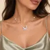 ¡Romántico fuera del círculo! Collar de Perlas de Mariposa Diseño de Nicho de Lujo Ligero Collar de Alta Gama para Mujer Cadena de Clavícula Accesorios de Primavera y Verano