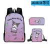 Periférico Impreso en 3D Sanrio Kuromi Kuromi Dibujos Animados Mochila Escolar Bolso de Hombro Bolsa para Lápices Mochila Juego de Tres Piezas