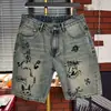 Jeans de Pierna Recta Versátiles Casuales para Hombre, Verano, Lavados, Estampado de Pantalla Graffiti Personalidad Rebelde Juvenil Moderno