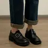 Zapatos de Mujer de Estilo Británico Versátiles con Punta Cuadrada y Tacón Grueso para Otoño e Invierno, Mocasines Retro de Suela Gruesa que Aumentan la Altura, Zapatos Pequeños de Cuero