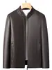 Jaqueta de Couro Haining Masculina Gola Alta Zíper Jaqueta de Couro Casual de Negócios Masculina de Meia-Idade Estilo Outono e Inverno 26
