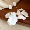 Brincos Pingente Oval Pétala com Gotejamento de Óleo Agulha de Prata, Brincos de Tarraxa com Temperamento Moda Elegante Vintage, Brincos de Luxo Leve de Alta Qualidade