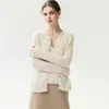 Suave y Sencillo~Cárdigan de Punto 75% Cachemir + 25% Seda de Morera para Mujer Cuello Redondo Borde Enrollado Suéter de Doble Botón Ropa de Abrigo