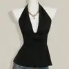 Verano Nuevo Estilo Cuello Halter Sexy Moda Cuello en V Lunares Multicolor Fruncido Corbata Diseño Único Casual Versátil Mayoreo