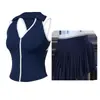 Conjunto Esportivo Transfronteiriço para Mulheres, Camiseta sem Mangas, Top de Golfe, Colete, Saia de Tênis com Penas, Conjunto de Duas Peças para Corrida e Fitness