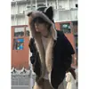 Chaqueta de Algodón Estilo Retro Americano con Orejas de Gato y Águila de Montaña para Hombre, Nueva Tendencia de Invierno, Holgada, con Cuello de Piel, con Capucha, Abrigo de Algodón de Moda