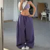 Pantalones Anchos Morados con Cordón Estilo Retro Americano Perezoso para Mujer, Pantalones Casuales Sueltos con Caída Fluida, Pantalones Deportivos Versátiles Ligeros como el Aire