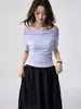 Camiseta de Manga Corta Asimétrica Elegante de Alta Gama para Mujer, Nueva Blusa de Verano en Tencel Lyocell de un Hombro