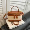 Bolsa Caixa Color-Blocking Patchwork Tecida Moda Nova Primavera Estilosa Versátil Simples de Ombro Transversal Bolsa de Mão