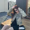 Tiro real: Jaqueta jeans estampada retro americana para mulheres, estilo outono, jaqueta mint mambo resistente, modelagem solta e slim