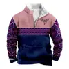 Camisa informal de manga larga con cuello y media cremallera para hombre, nueva camisa con estampado retro transfronterizo de 2023