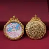 Pingente Tanka de Raposa de Nove Caudas Pintado à Mão com Incrustações de Ouro Liga Tibetana Caixa Gau Pingente Amuleto Budista Ornamento Estilo Chinês