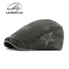 Boina Lavada Vintage con Pentagrama Desgastado para Mujer, Gorra Newsboy Retro Británica para Hombre, Gorra de Artista Callejero
