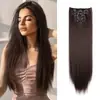 Peças de Peruca Europeias e Americanas Transfronteiriças em Estoque 16 Cartões Conjunto de 6 Peças de Extensões de Cabelo Fibra Química Cabelo Longo Reto Feminino Extensões de Cabelo com Clipe Conjunto